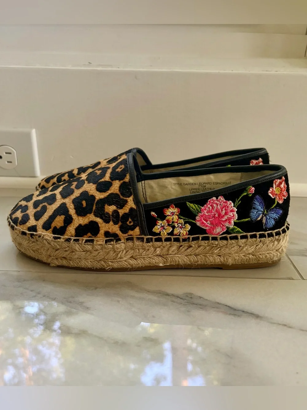 Johnny Was Garden Leopard Espadrille Slip On Platform Suede